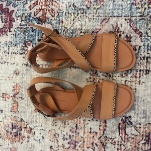 Toms Tan and Leopard Print Sandals